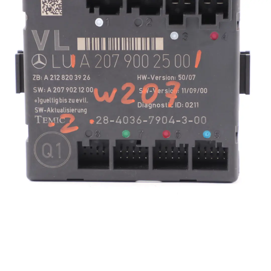 W207 Door Module Front Left N/S Control Unit ECU to Mercedes with Part number A2079002500 Mercedes W207 Door Module Front Left N/S Control Unit ECU - SKU A2079002500 - Part number A2079002500