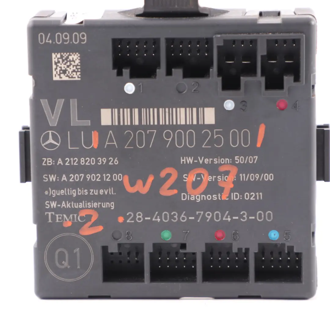W207 Door Module Front Left N/S Control Unit ECU to Mercedes with Part number A2079002500 Mercedes W207 Door Module Front Left N/S Control Unit ECU - SKU A2079002500 - Part number A2079002500