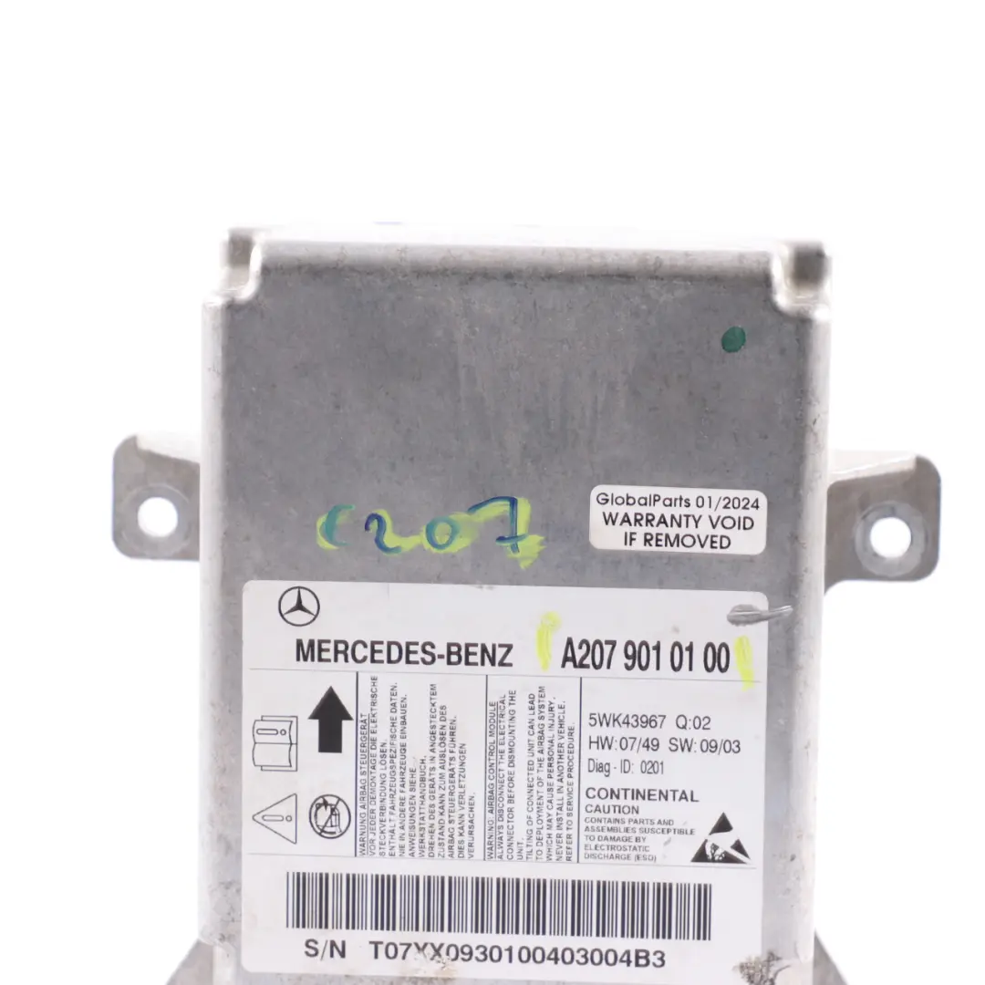 Module Mercedes W207 C207 Coupe Control Unit ECU 5WK43967 to Air with Part number A2079010100 Air Module Mercedes W207 C207 Coupe Control Unit ECU 5WK43967 - SKU A2079010100 - Part number A2079010100