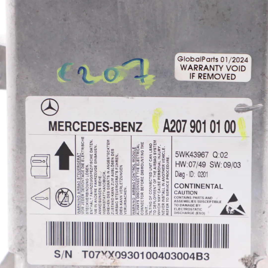 Air Module Mercedes W207 C207 Coupe Control Unit ECU 5WK43967 - SKU A2079010100 - Part number A2079010100
