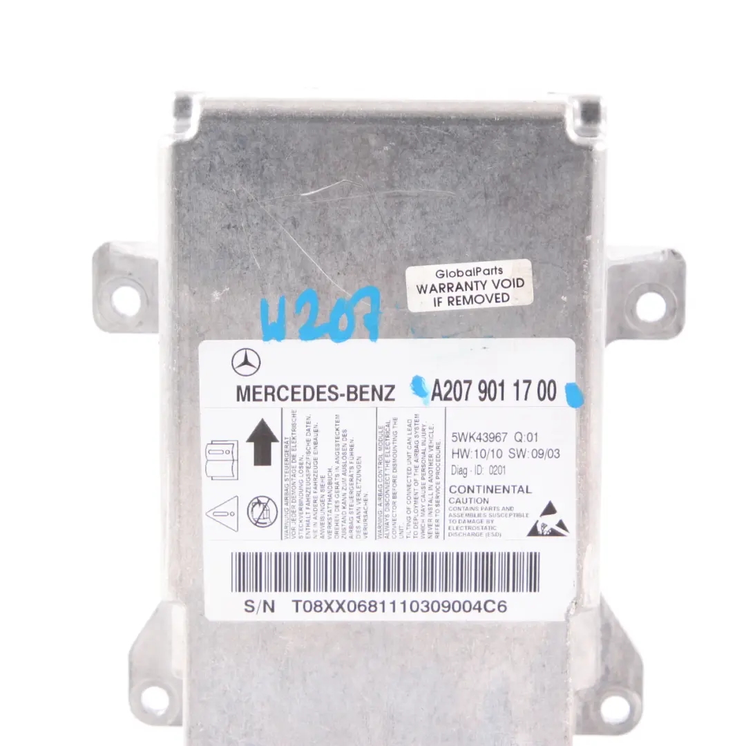  Airbag Module Mercedes W204 W207 Air Bag SRS Control Unit ECU - SKU A2079011700 - Part number A2079011700