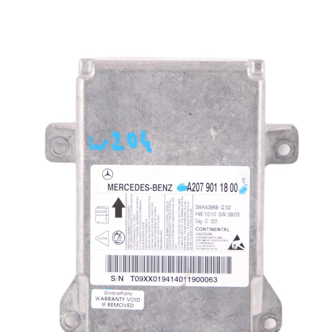 W207 Unidad de Control ECU Sensor Módulo Air SRS Bag para Mercedes W204 con número de pieza A2079011800 Mercedes W204 W207 Unidad de Control ECU Sensor Módulo Air SRS Bag - SKU A2079011800 - Número de pieza A2079011800