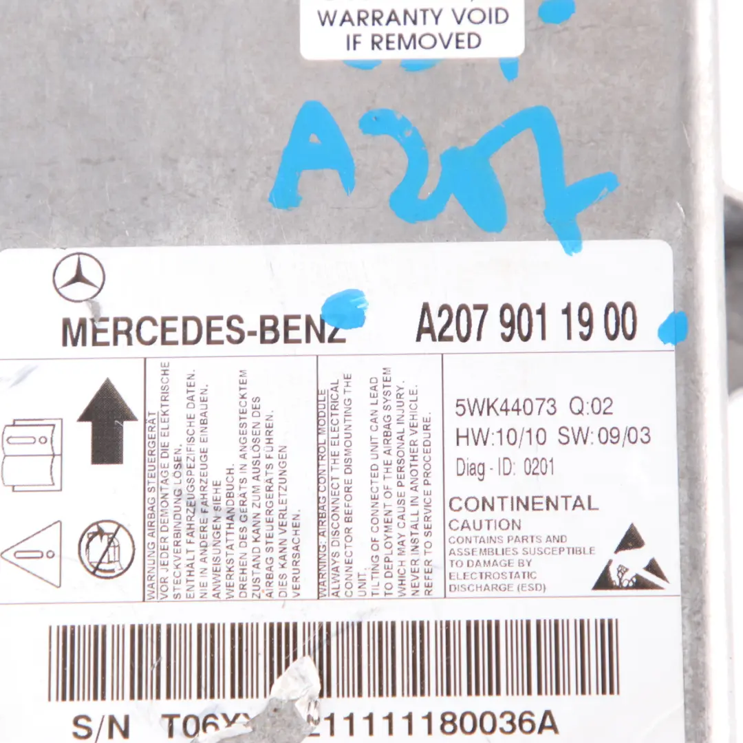 Air Bag Module Mercedes W207 A207 Control Unit ECU Airbag Sensor - SKU A2079011900 - Part number A2079011900