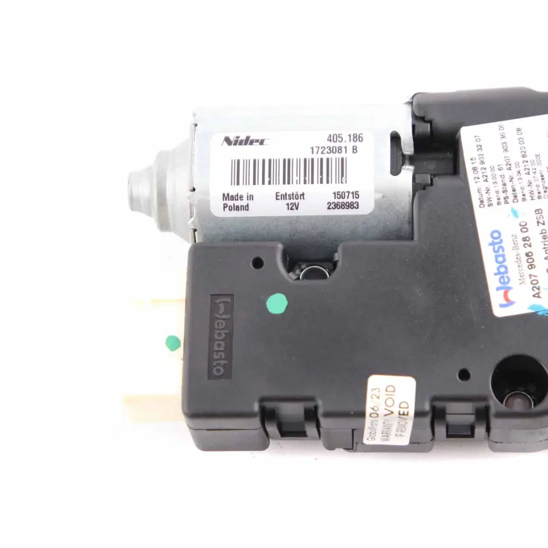 Sunroof Drive Mercedes W207 C207 Sun Roof Motor Actuator Unit to with Part number A2079062800 Sunroof Drive Mercedes W207 C207 Sun Roof Motor Actuator Unit - SKU A2079062800 - Part number A2079062800