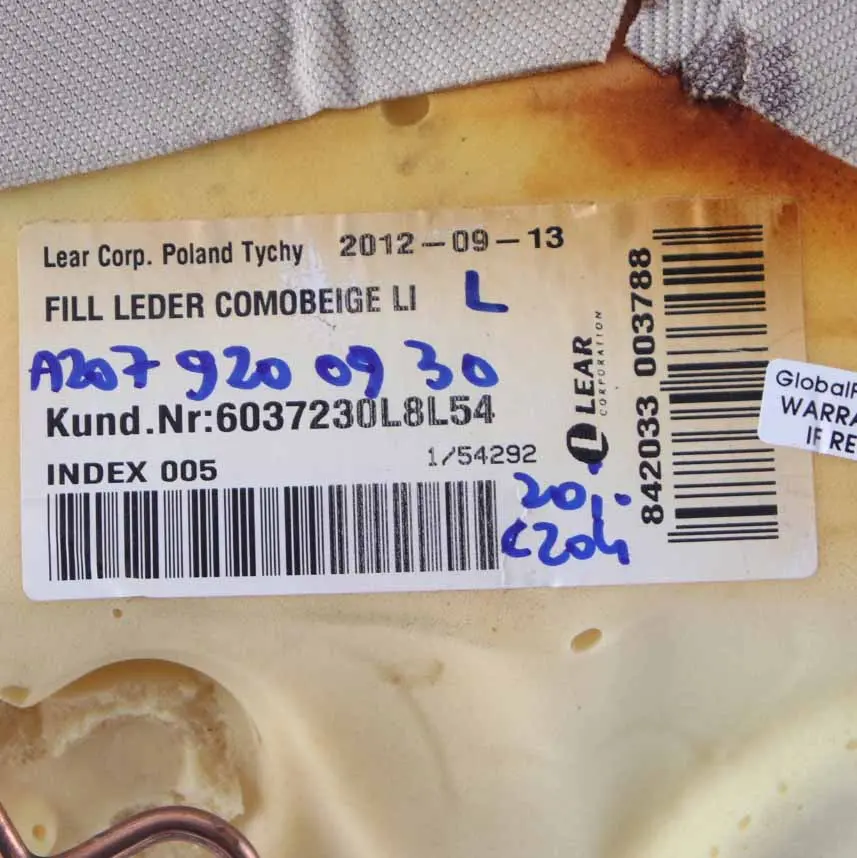 Mercedes C204 C207 Backrest Lateral Panel Rear Seat Left N/S Cloth Leather Beige - SKU A2079200930 - Part number A2079200930