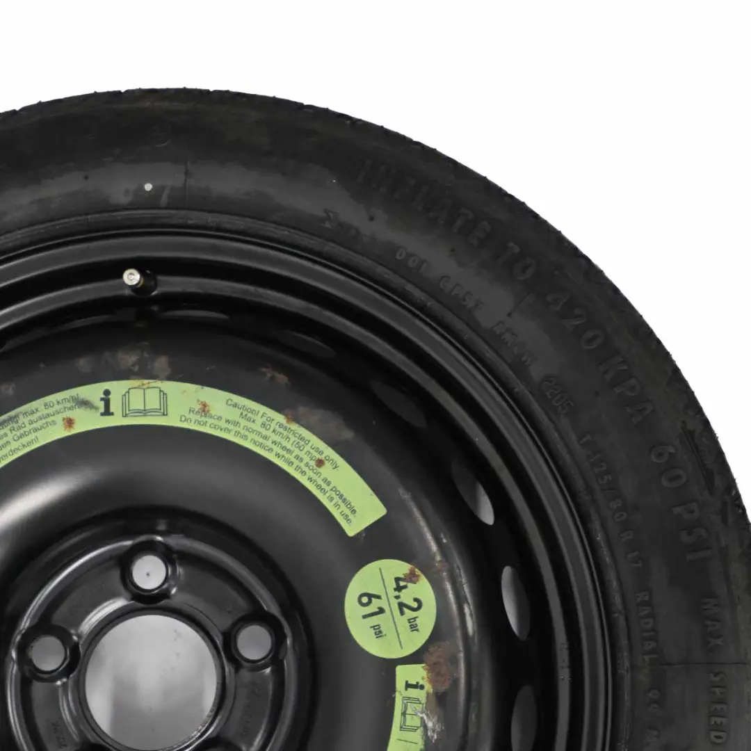 Rueda de Repuesto Acero Neumático R17 7J ET:37 125/80 para Mercedes W203 C209 con número de pieza A2094000302 Mercedes W203 C209 Rueda de Repuesto Acero Neumático R17 7J ET:37 125/80 - SKU A2094000302-1 - Número de pieza A2094000302