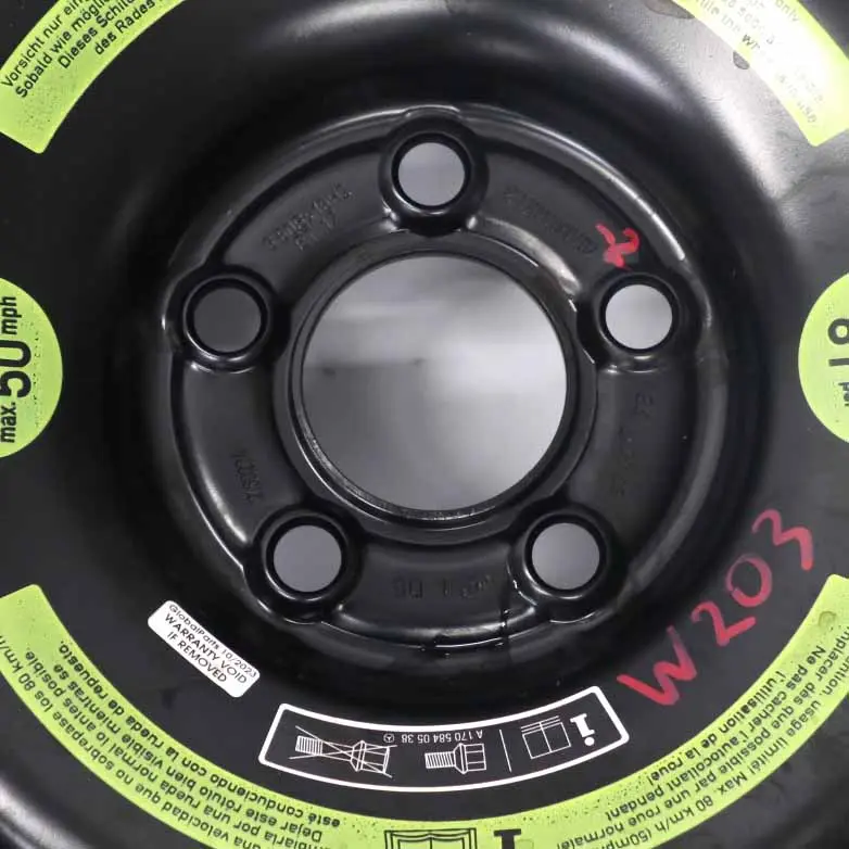 Ruota scorta Mercedes W203 C209 Ruota Acciaio R16 Pneumatico 125/90 A2094000402 per con numero di parte A1694000802 Ruota scorta Mercedes W203 C209 Ruota Acciaio R16 Pneumatico 125/90 A2094000402 - SKU A2094000402-2 - Numero di parte A1694000802