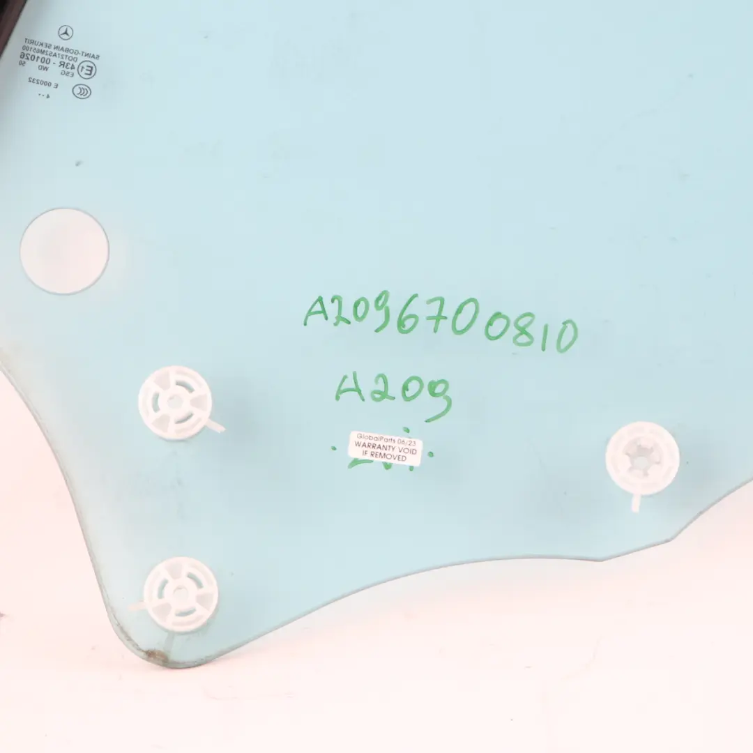 Window Glass Rear Right O/S Glazing Green AS2 to Mercedes A209 with Part number A2096700810 Mercedes A209 Window Glass Rear Right O/S Glazing Green AS2 - SKU A2096700810 - Part number A2096700810