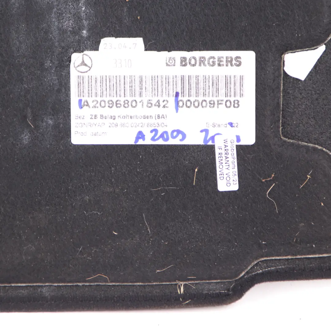 Trunk Floor Liner Rear Panel Carpet Mat to Mercedes A209 Convertible with Part number A2096801542 Mercedes A209 Convertible Trunk Floor Liner Rear Panel Carpet Mat - SKU A2096801542 - Part number A2096801542