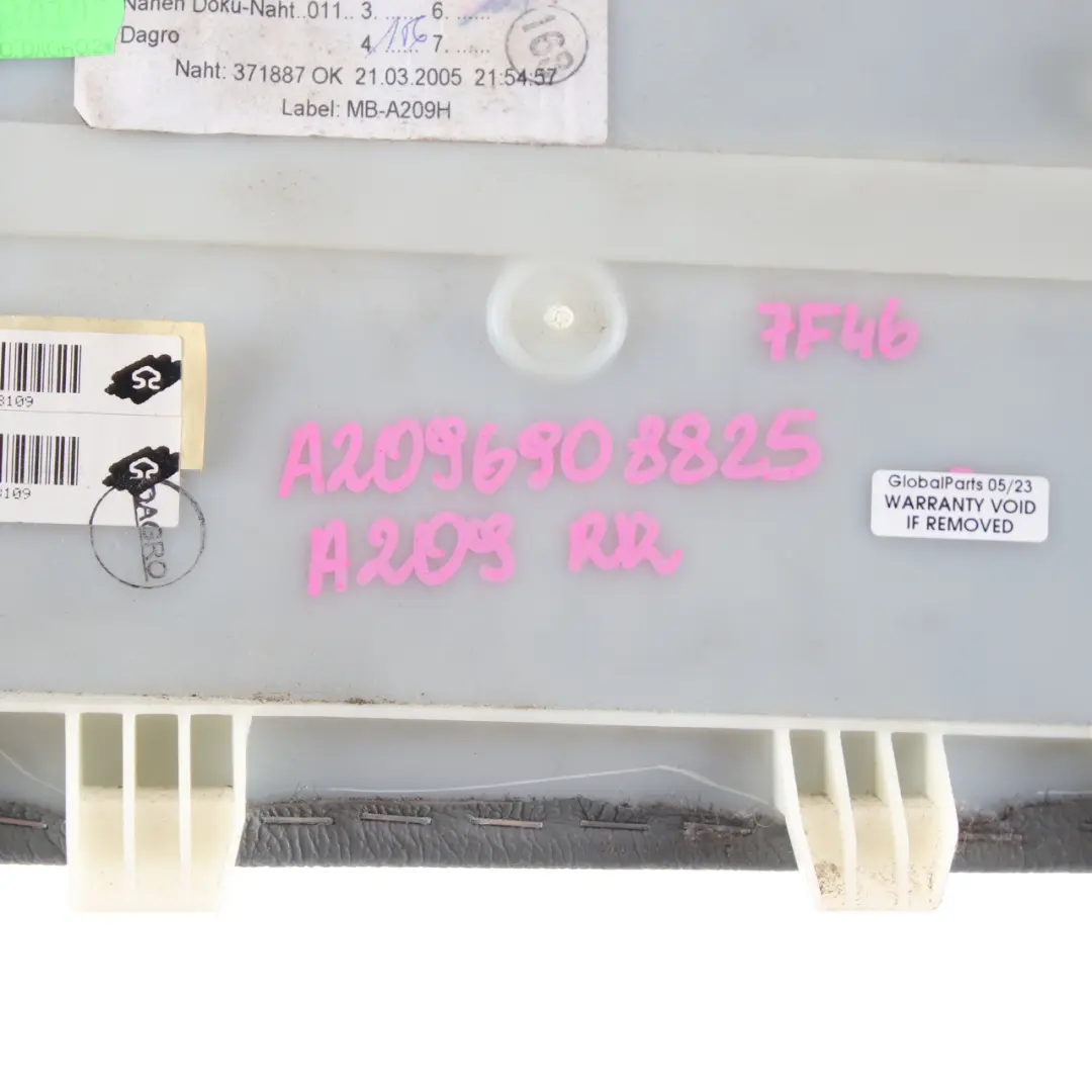 Quarter Panel Card Rear Right O/S Trim Cover Leather to Mercedes W209 Convertible with Part number A2096908825 Mercedes W209 Convertible Quarter Panel Card Rear Right O/S Trim Cover Leather - SKU A2096908825 - Part number A2096908825