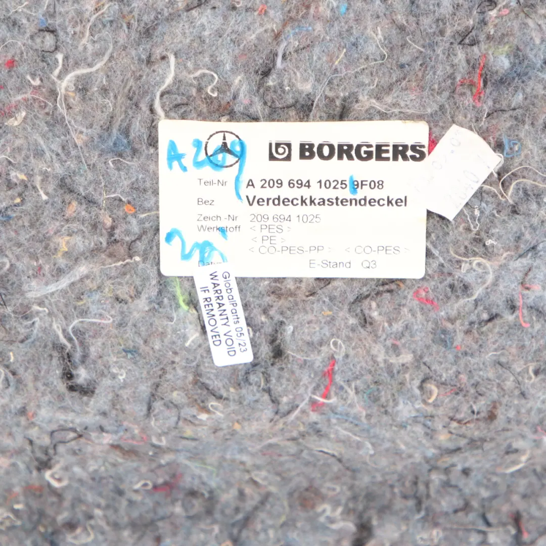 Coperchio del bagagliaio Tappetino di copertura per Mercedes W209 Cabrio con numero di parte A2096941025 Mercedes W209 Cabrio Coperchio del bagagliaio Tappetino di copertura - SKU A2096941025 - Numero di parte A2096941025