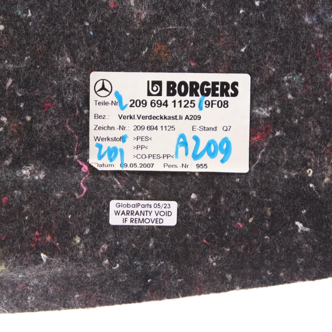 Coffre Bagages Panneau Latéral Gauche Compartiment pour Mercedes A209 à propos du numéro de pièce A2096941125 Mercedes A209 Coffre Bagages Panneau Latéral Gauche Compartiment - SKU A2096941125 - Numéro de pièce A2096941125