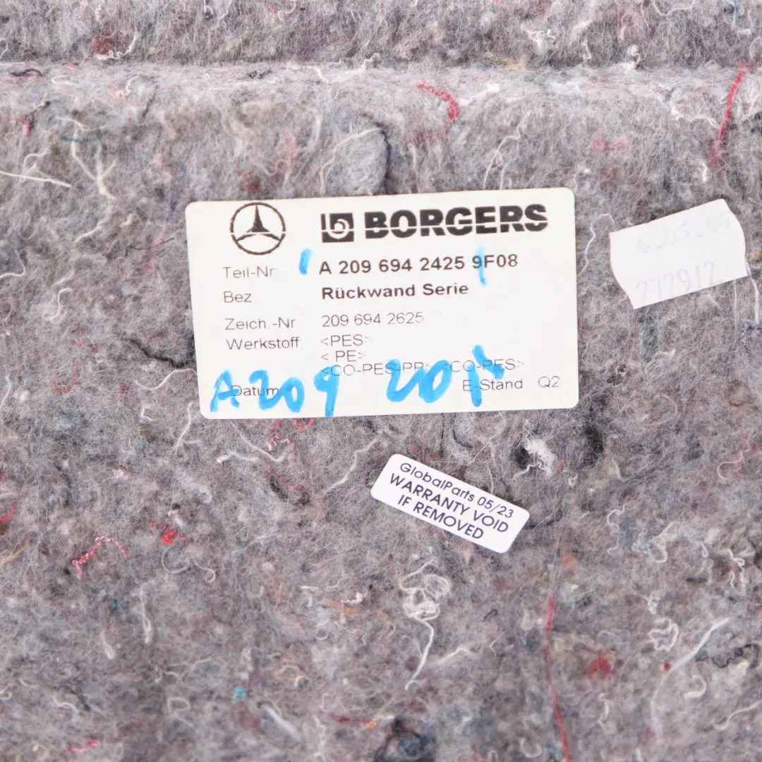 Mercedes W209 Convertible Trunk Carpet Liner Rear Panel Floor Mat - SKU A2096942425 - Part number A2096942425
