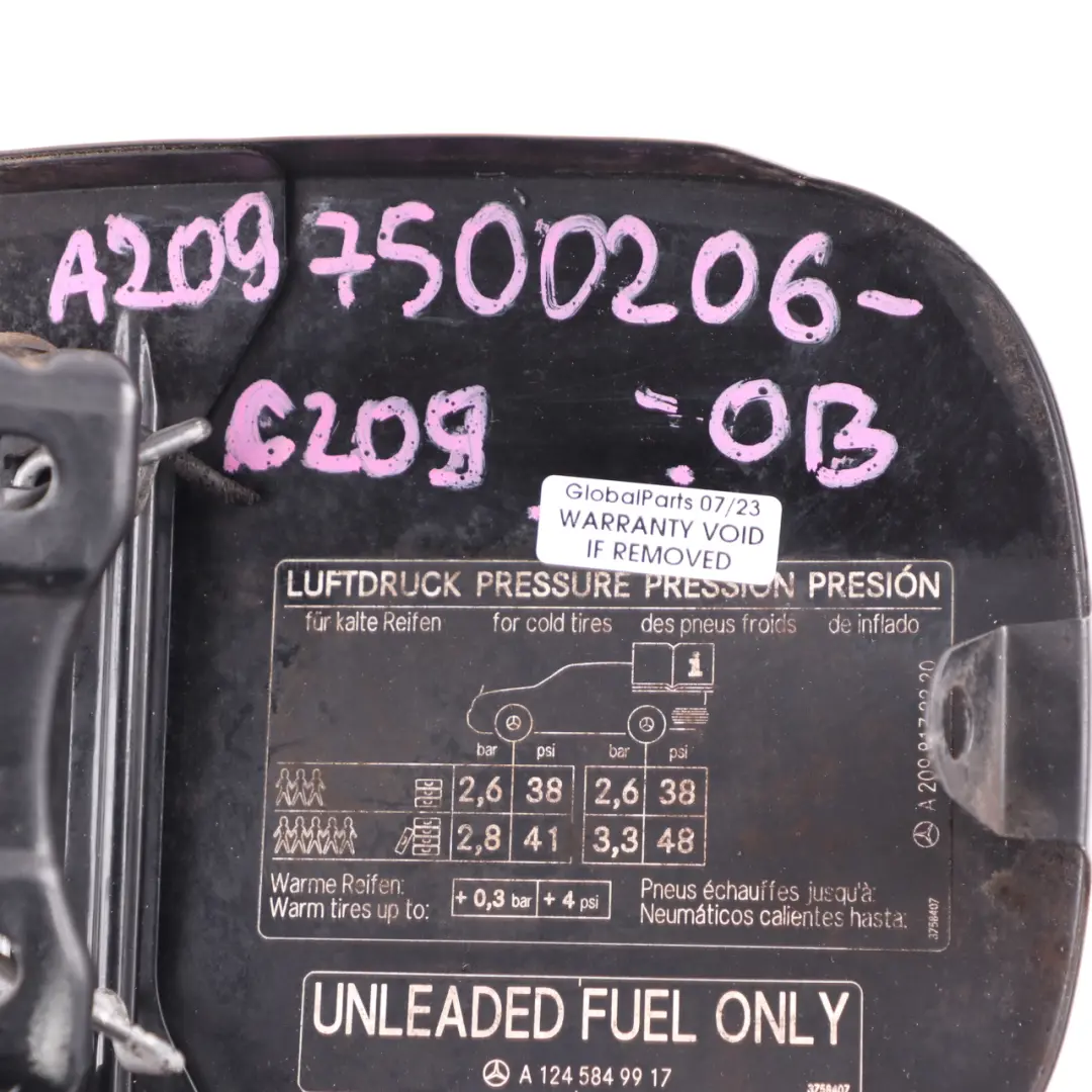 Mercedes CLK C209 Fuel Filler Fill In Flap Tank Cap Cover Obsidian Black - 197 - SKU A2097500206-OB - Part number A2097500206