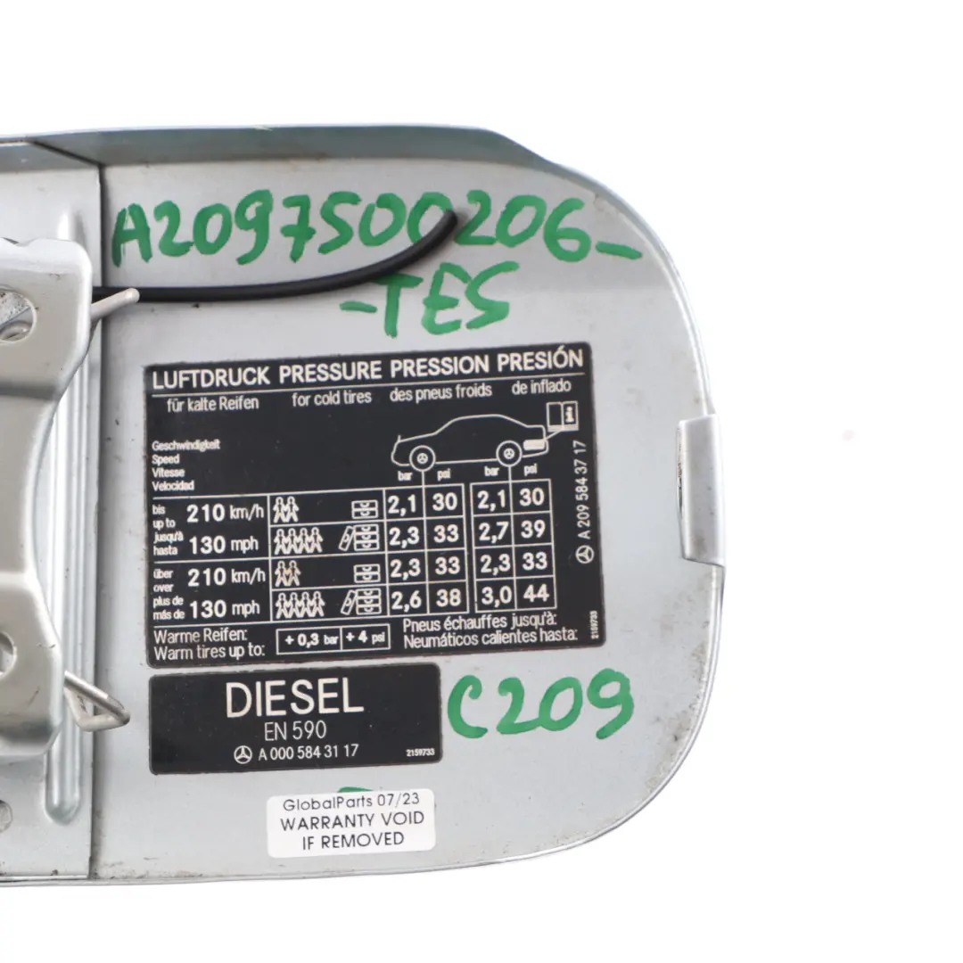 Mercedes CLK C209 Fuel Filler Fill In Flap Tank Cap Cover Tellurium Silver - 762 - SKU A2097500206-TES - Part number A2097500206