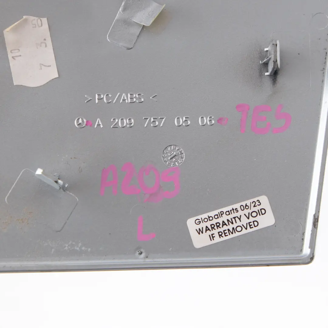 Roof Hinge Cover Left N/S Tellurium Silver to Mercedes W209 Convertible with Part number A2097570506 Mercedes W209 Convertible Roof Hinge Cover Left N/S Tellurium Silver - SKU A2097570506-TES - Part number A2097570506