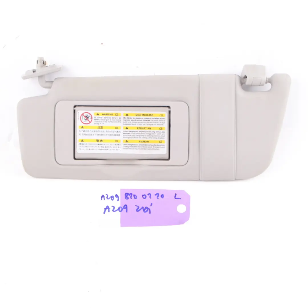 Sun Visor Cover Trim Mirror Left N/S Grey to Mercedes W209 Convertible with Part number A2098100110 Mercedes W209 Convertible Sun Visor Cover Trim Mirror Left N/S Grey - SKU A2098100110 - Part number A2098100110