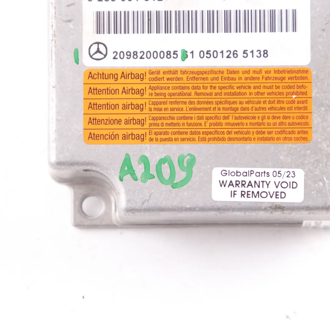 Mercedes W209 Convertible Air Module SRS Control Unit ECU - SKU A2098200085 - Part number A2098200085