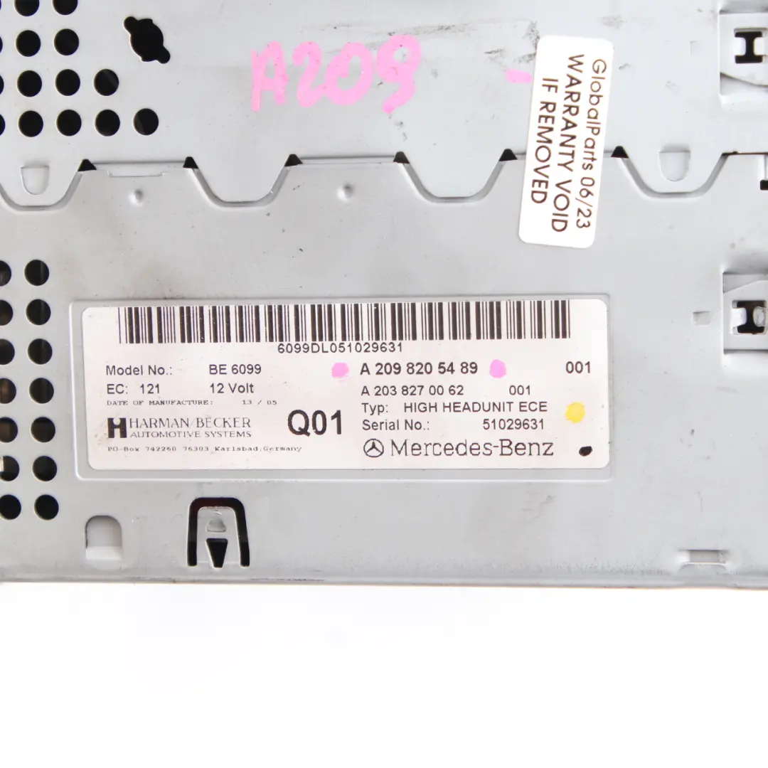 Radioodtwarzacz Multimedialny Ekran Nawigacji do Mercedes W209 o numerze A2098205489 Mercedes W209 Radioodtwarzacz Multimedialny Ekran Nawigacji - SKU A2098205489 - Numer Części A2098205489