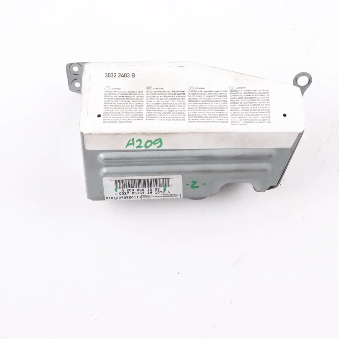 Right O/S Window Airbag Module to Mercedes A209 Convertible Rear with Part number A2098601005 Mercedes A209 Convertible Rear Right O/S Window Airbag Module - SKU A2098601005 - Part number A2098601005