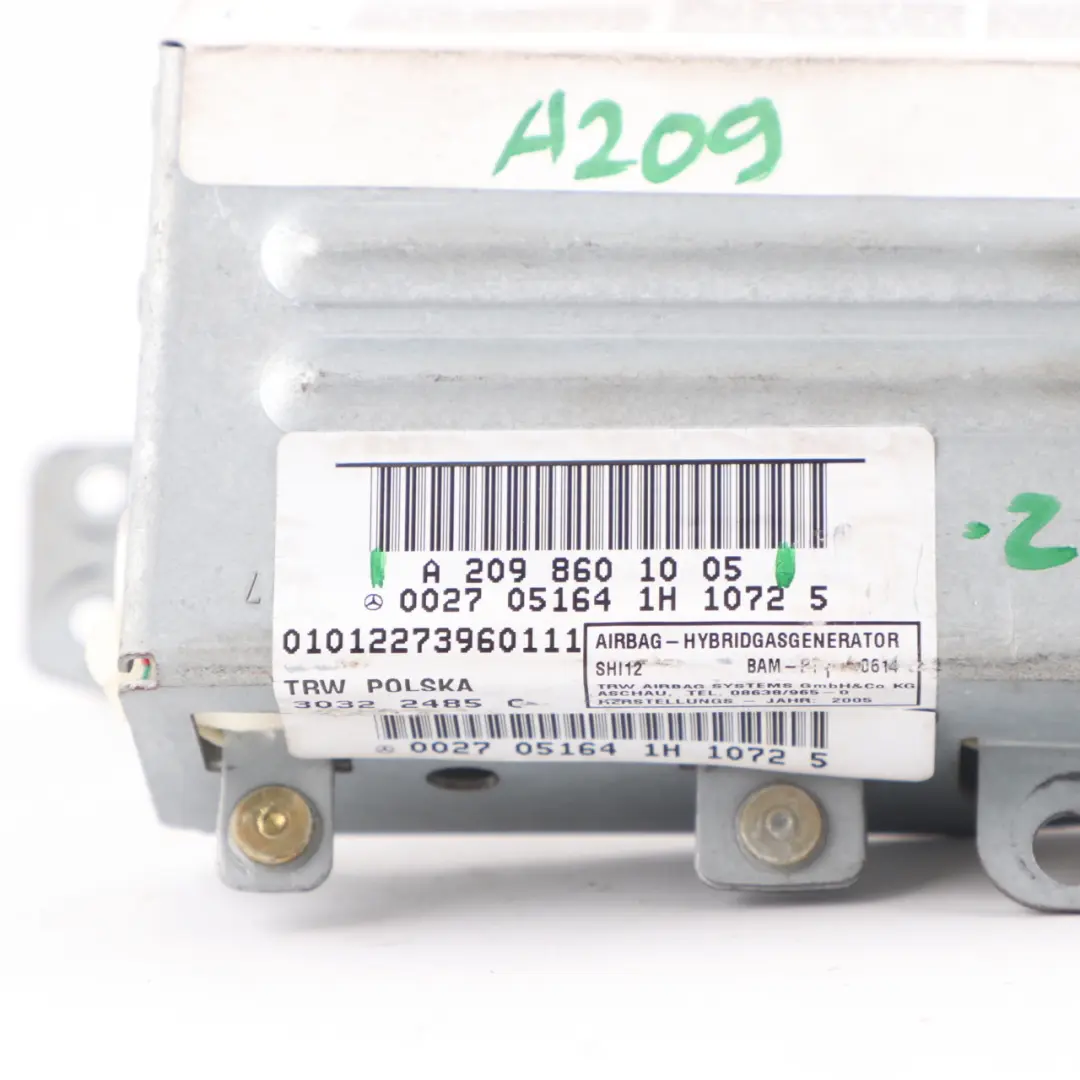 Right O/S Window Airbag Module to Mercedes A209 Convertible Rear with Part number A2098601005 Mercedes A209 Convertible Rear Right O/S Window Airbag Module - SKU A2098601005 - Part number A2098601005