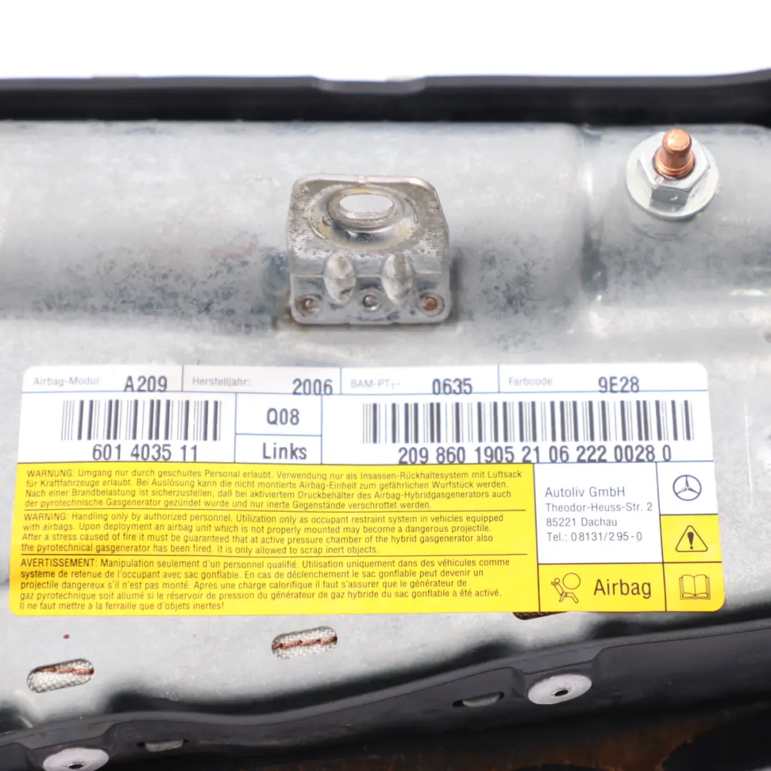 Bag Sedile anteriore sinistro laterale per Mercedes W209 Cabrio Air con numero di parte A2098601905 Mercedes W209 Cabrio Air Bag Sedile anteriore sinistro laterale - SKU A2098601905 - Numero di parte A2098601905