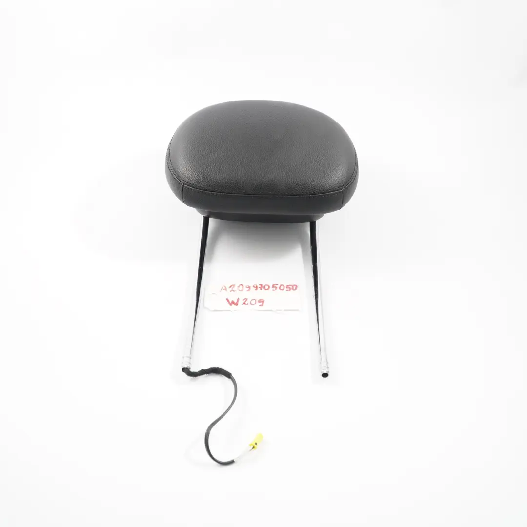 Headrest Front Left Right N/O/S Black Leather Head Rest to Mercedes W209 Seat with Part number A2099705050 Mercedes W209 Seat Headrest Front Left Right N/O/S Black Leather Head Rest - SKU A2099705050 - Part number A2099705050
