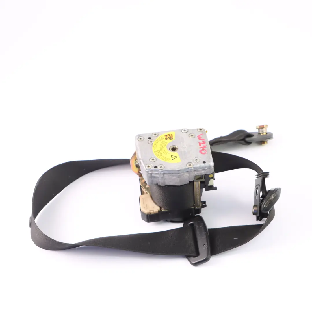 Belt Front Left N/S Upper Belt Black to Mercedes W210 Seat with Part number A2108606385 Mercedes W210 Seat Belt Front Left N/S Upper Belt Black - SKU A2108606385 - Part number A2108606385