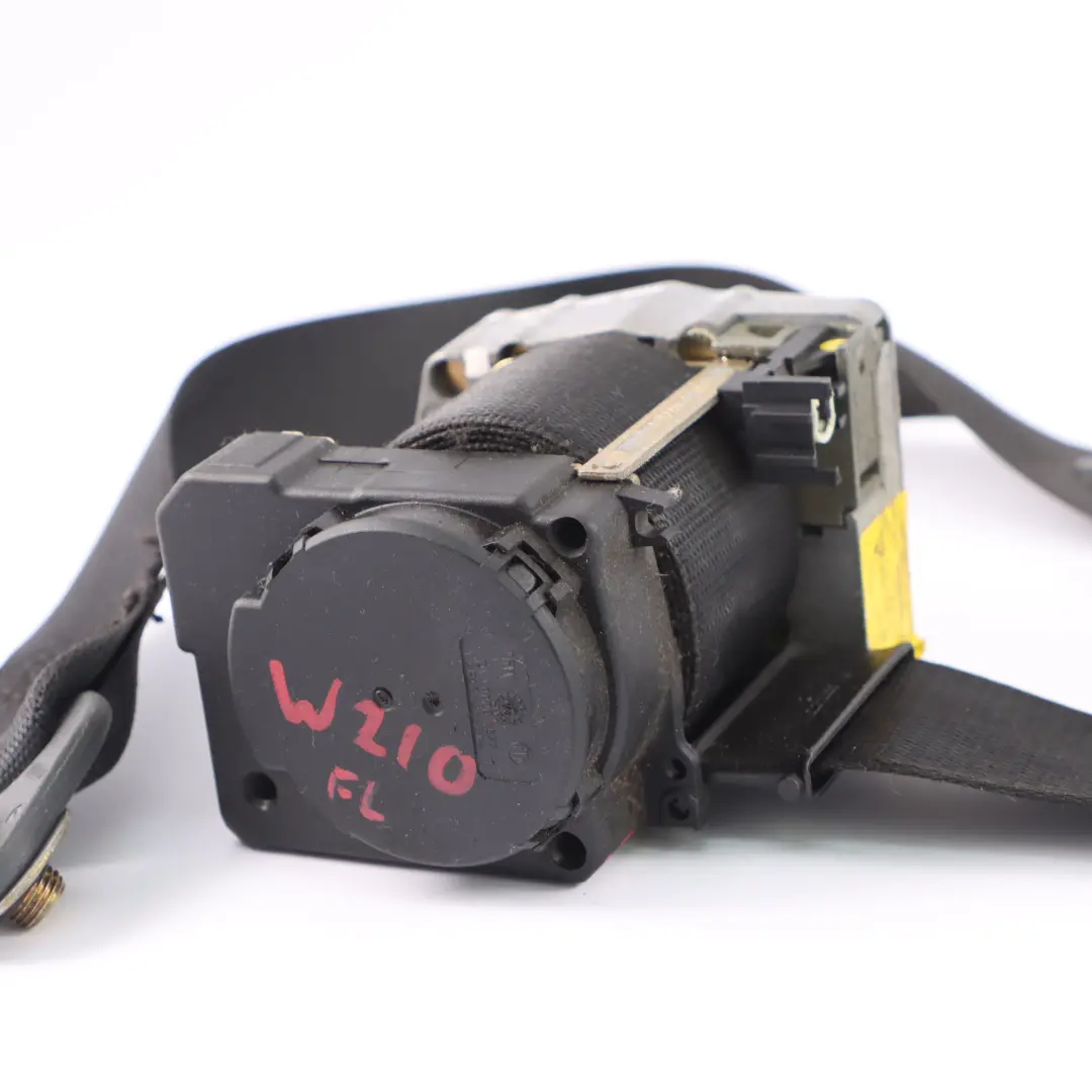 Mercedes W210 Seat Belt Front Left N/S Upper Belt Black - SKU A2108606385 - Part number A2108606385