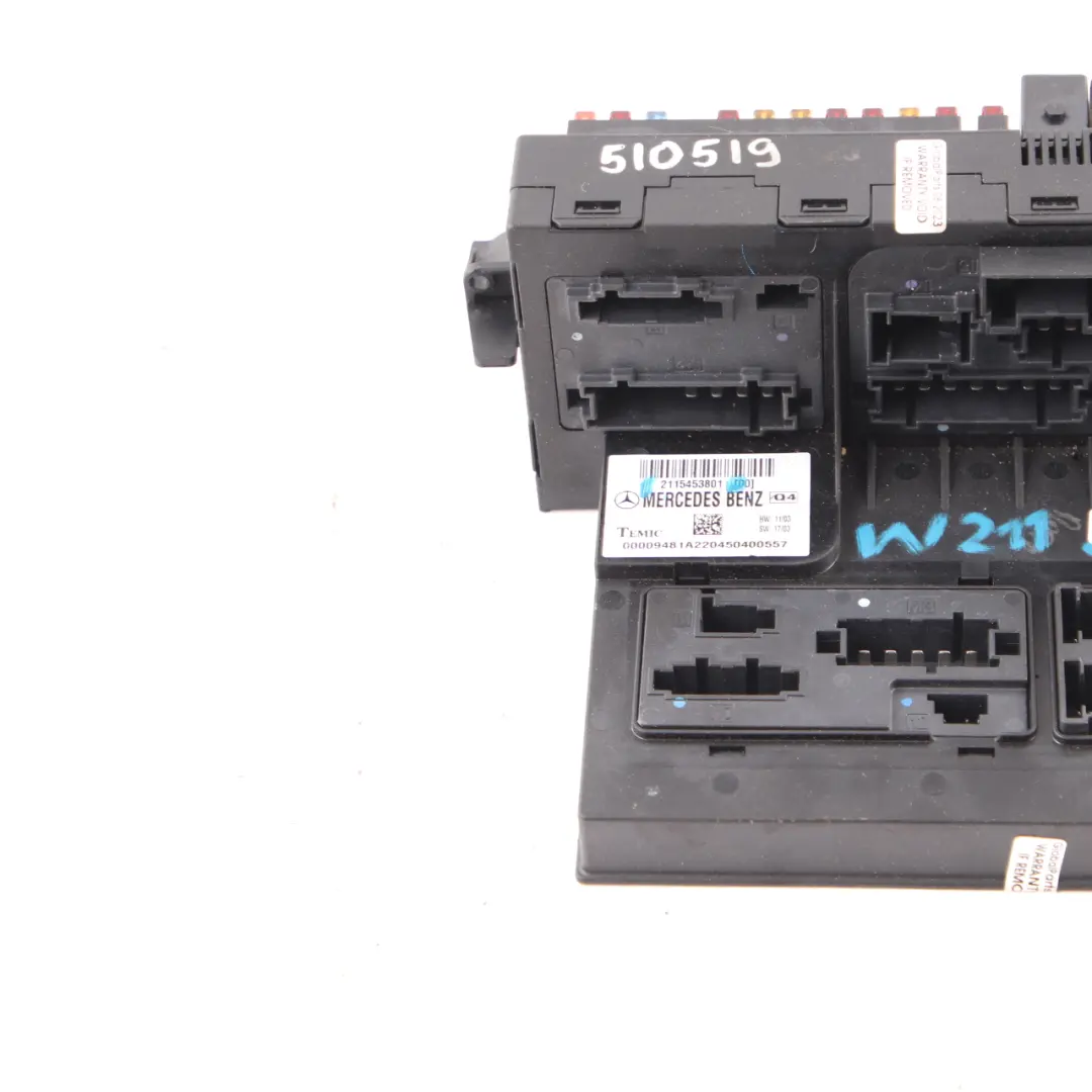 Sam Unit Module Fuse Box Relay Box Front to Mercedes W211 with Part number A2115453801 Mercedes W211 Sam Unit Module Fuse Box Relay Box Front - SKU A2115453801 - Part number A2115453801