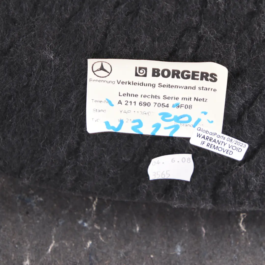 Boot Trunk Trim Mercedes W211 Saloon Rear Right O/S Lateral Cover to  with Part number A2116907054  Boot Trunk Trim Mercedes W211 Saloon Rear Right O/S Lateral Cover - SKU A2116907054 - Part number A2116907054
