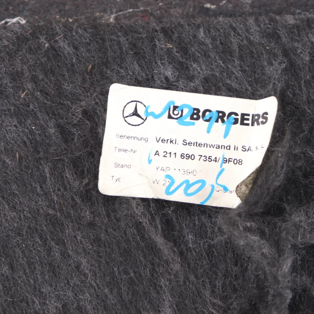 Boot Trunk Trim Mercedes W211 Saloon Rear Left N/S Lateral Cover to with Part number A2116907354 Boot Trunk Trim Mercedes W211 Saloon Rear Left N/S Lateral Cover - SKU A2116907354 - Part number A2116907354