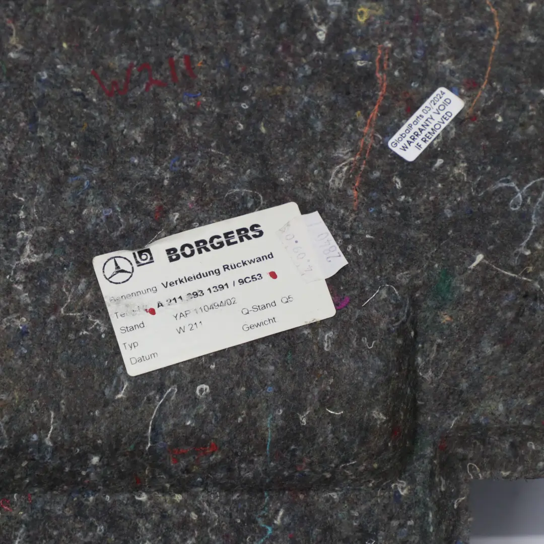 Couvre-tapis du coffre arrière coffre arrière pour Mercedes W211 Saloon à propos du numéro de pièce A2116931391 Mercedes W211 Saloon Couvre-tapis du coffre arrière coffre arrière - SKU A2116931391 - Numéro de pièce A2116931391