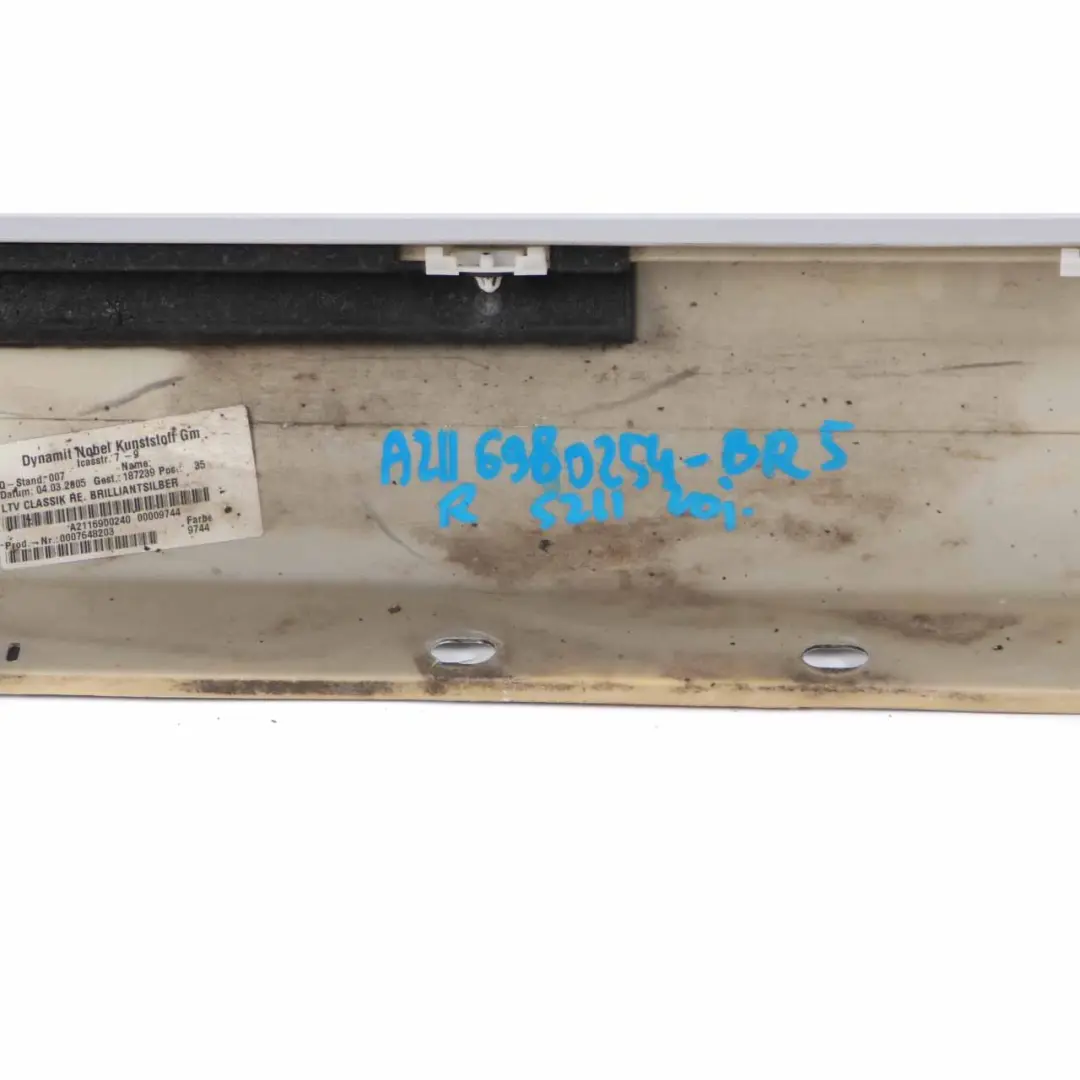 Door Sill Side Cover Skirt Right O/S Brilliant Silver - 744 to Mercedes W211 with Part number A2116980254 Mercedes W211 Door Sill Side Cover Skirt Right O/S Brilliant Silver - 744 - SKU A2116980254-BRS - Part number A2116980254