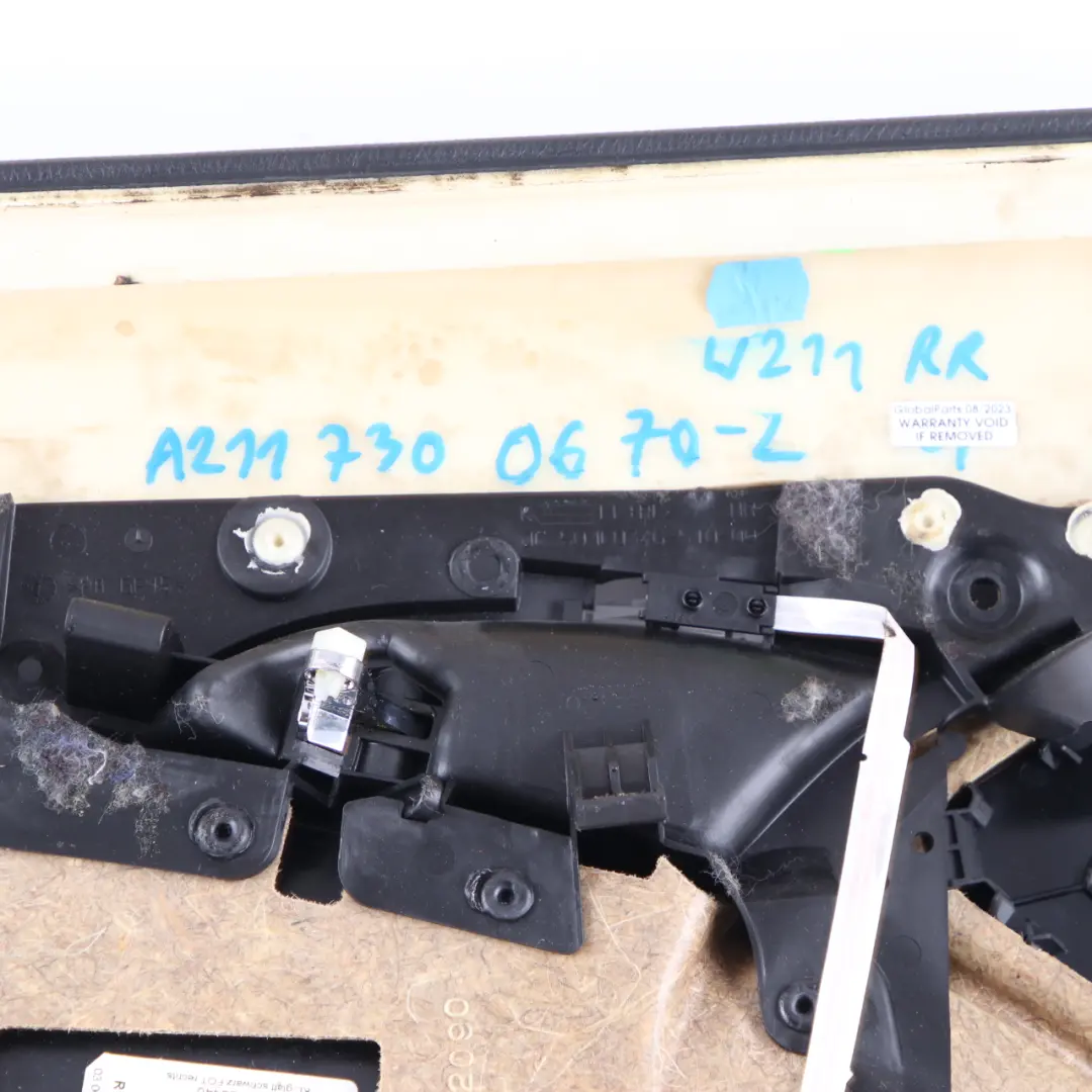 Door Card Rear Right O/S Door Trim Panel Black Artico Leather to Mercedes W211 with Part number A2117300670 Mercedes W211 Door Card Rear Right O/S Door Trim Panel Black Artico Leather - SKU A2117300670-2 - Part number A2117300670