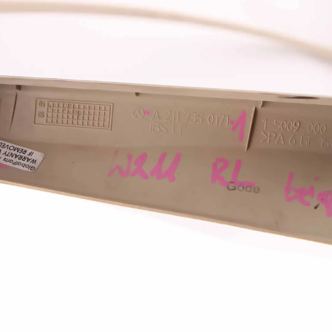 Window Door Frame Rear Left N/S Trim Cover Beige to Mercedes W211 with Part number A2117350171 Mercedes W211 Window Door Frame Rear Left N/S Trim Cover Beige - SKU A2117350171-1 - Part number A2117350171