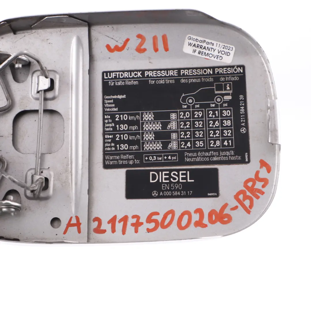 Flap Tank Cap Cover Trim Brilliant Silver Metallic - 9744 to Mercedes W211 Fuel with Part number A2117500206 Mercedes W211 Fuel Flap Tank Cap Cover Trim Brilliant Silver Metallic - 9744 - SKU A2117500206-BRS1 - Part number A2117500206