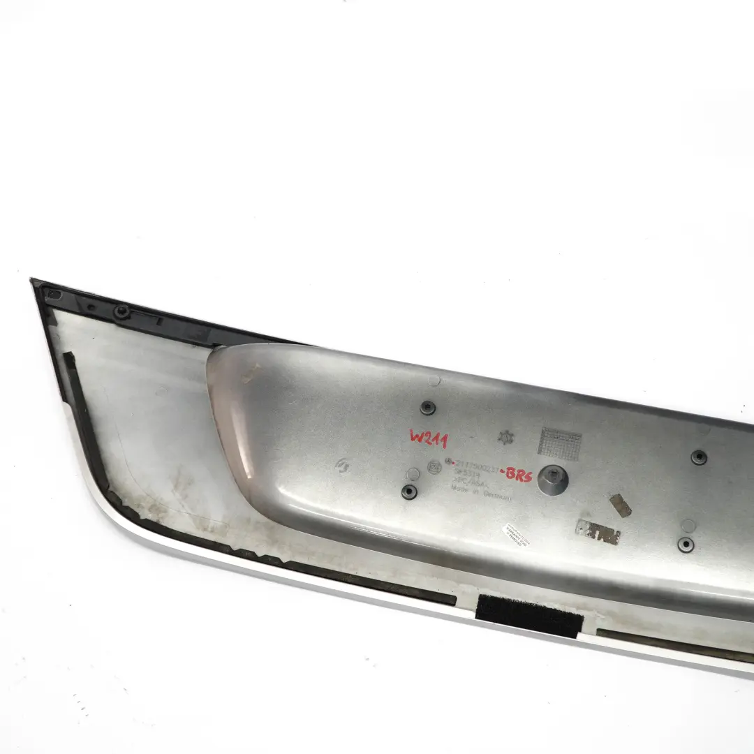 Trunk Boot Number Plate Trim Panel Brilliant Silver to Mercedes W211 with Part number A2117500237 Mercedes W211 Trunk Boot Number Plate Trim Panel Brilliant Silver - SKU A2117500237-BRS - Part number A2117500237