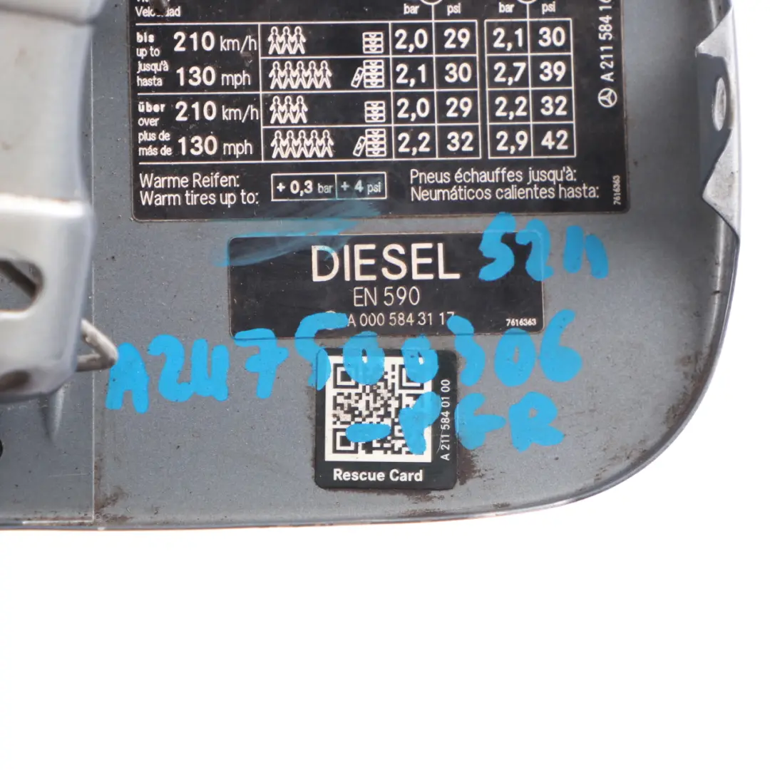 Filler Flap Tank Cap Cover Perlite Grey Metallic - 747 to Mercedes S211 Estate Fuel with Part number A2117500306 Mercedes S211 Estate Fuel Filler Flap Tank Cap Cover Perlite Grey Metallic - 747 - SKU A2117500306-PGR - Part number A2117500306