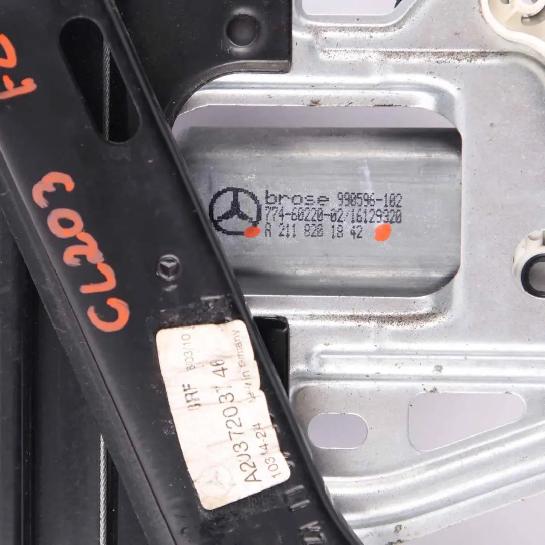 Window Lifter Mercedes CL203 Front Door Left N/S Regulator Mechanism to with Part number A2118281842 Window Lifter Mercedes CL203 Front Door Left N/S Regulator Mechanism - SKU A2118281842 - Part number A2118281842
