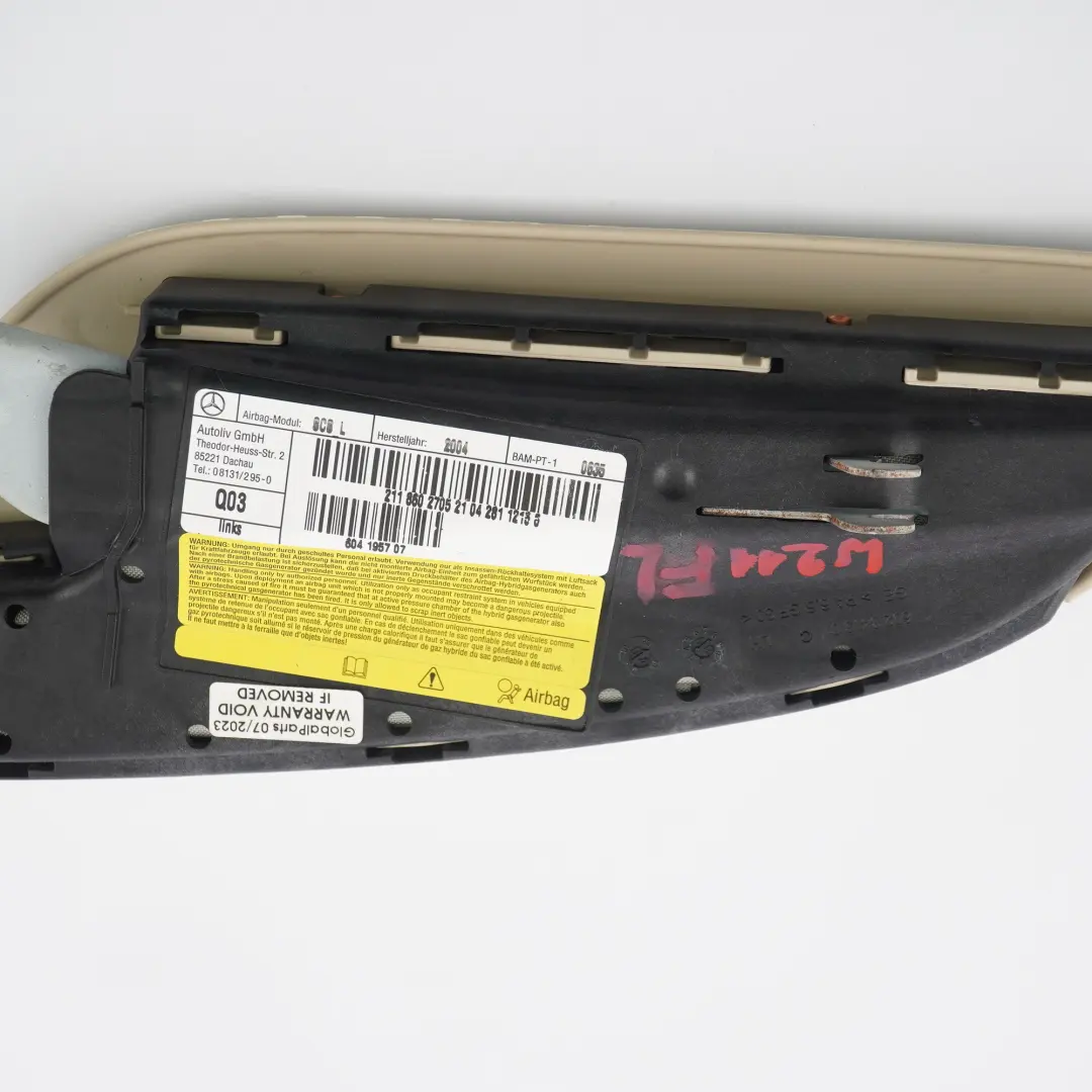 Airbag Asiento Delantero Izquierdo Lateral Beige para Mercedes W211 C219 con número de pieza A2118602705 Mercedes W211 C219 Airbag Asiento Delantero Izquierdo Lateral Beige - SKU A2118602705-1 - Número de pieza A2118602705
