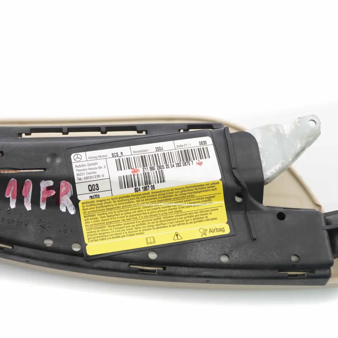 Airbag Mercedes W211 CLS W219 Front Right O/S Side Air Bag to Seat with Part number A2118602805 Seat Airbag Mercedes W211 CLS W219 Front Right O/S Side Air Bag - SKU A2118602805 - Part number A2118602805