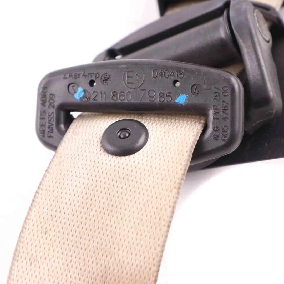 Belt Mercedes W211 CLS C219 Front Left N/S Seatbelt Beige to Seat with Part number A2118607985 Seat Belt Mercedes W211 CLS C219 Front Left N/S Seatbelt Beige - SKU A2118607985 - Part number A2118607985