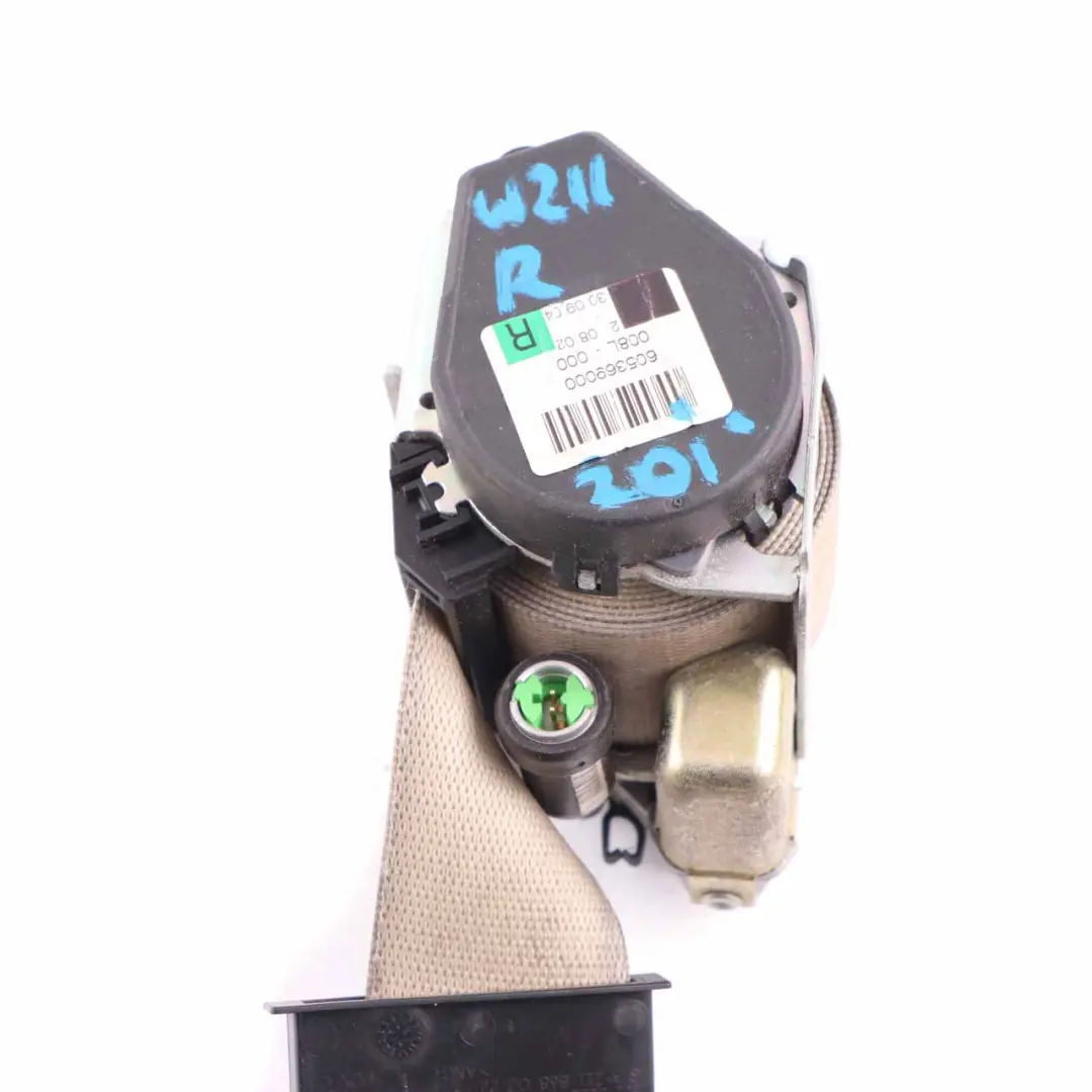 Belt Mercedes W211 CLS C219 Front Right O/S Seatbelt Beige to Seat with Part number A2118608085 Seat Belt Mercedes W211 CLS C219 Front Right O/S Seatbelt Beige - SKU A2118608085 - Part number A2118608085