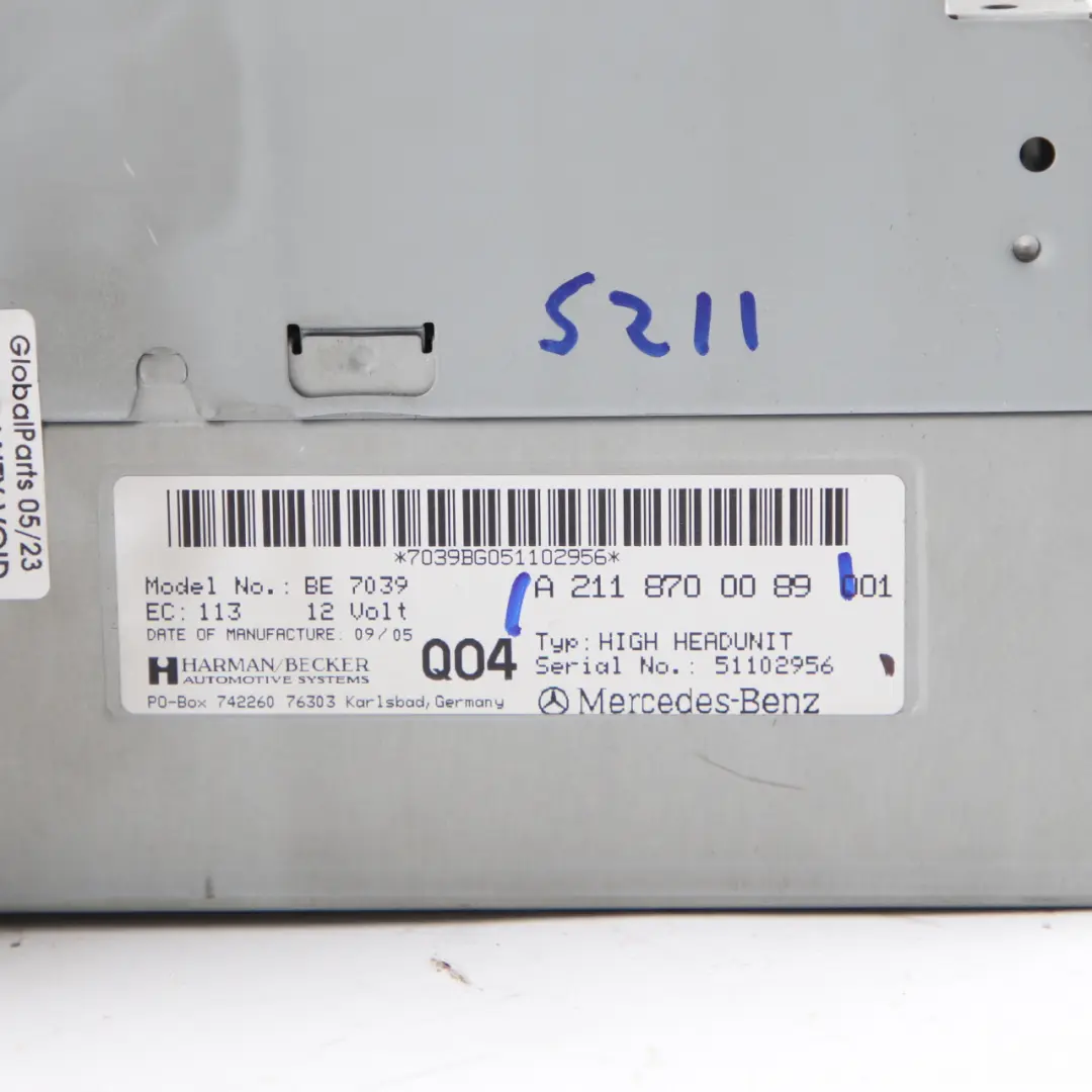 Head Unit CD Player Navigation COMAND GPS Unit to Mercedes W211 with Part number A2118700089 Mercedes W211 Head Unit CD Player Navigation COMAND GPS Unit - SKU A2118700089 - Part number A2118700089