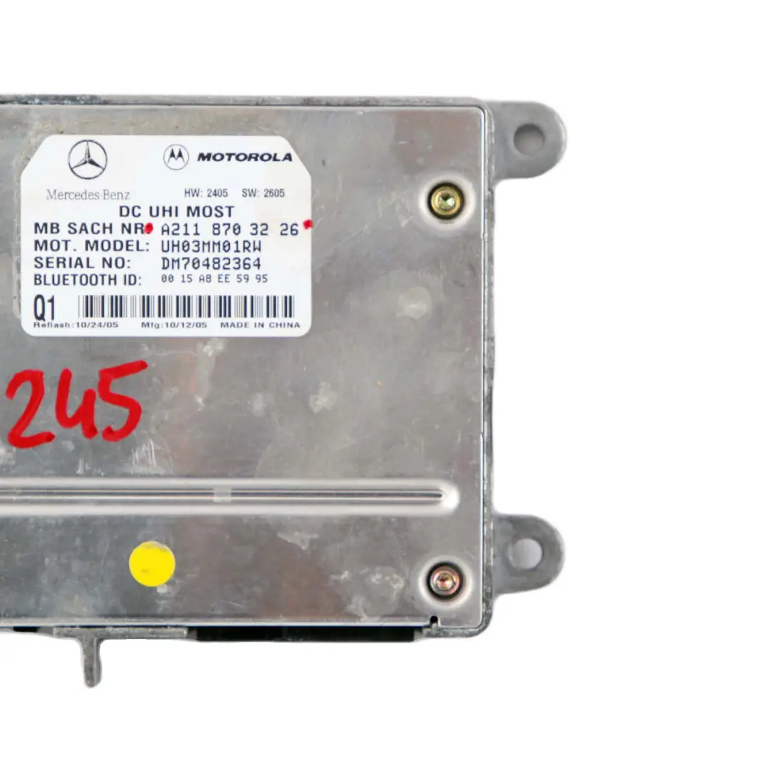 Módulo De Unidad De Control Bluetooth Manos Libres para Mercedes W245 con número de pieza A2118703226 Mercedes W245 Módulo De Unidad De Control Bluetooth Manos Libres - SKU A2118703226 - Número de pieza A2118703226