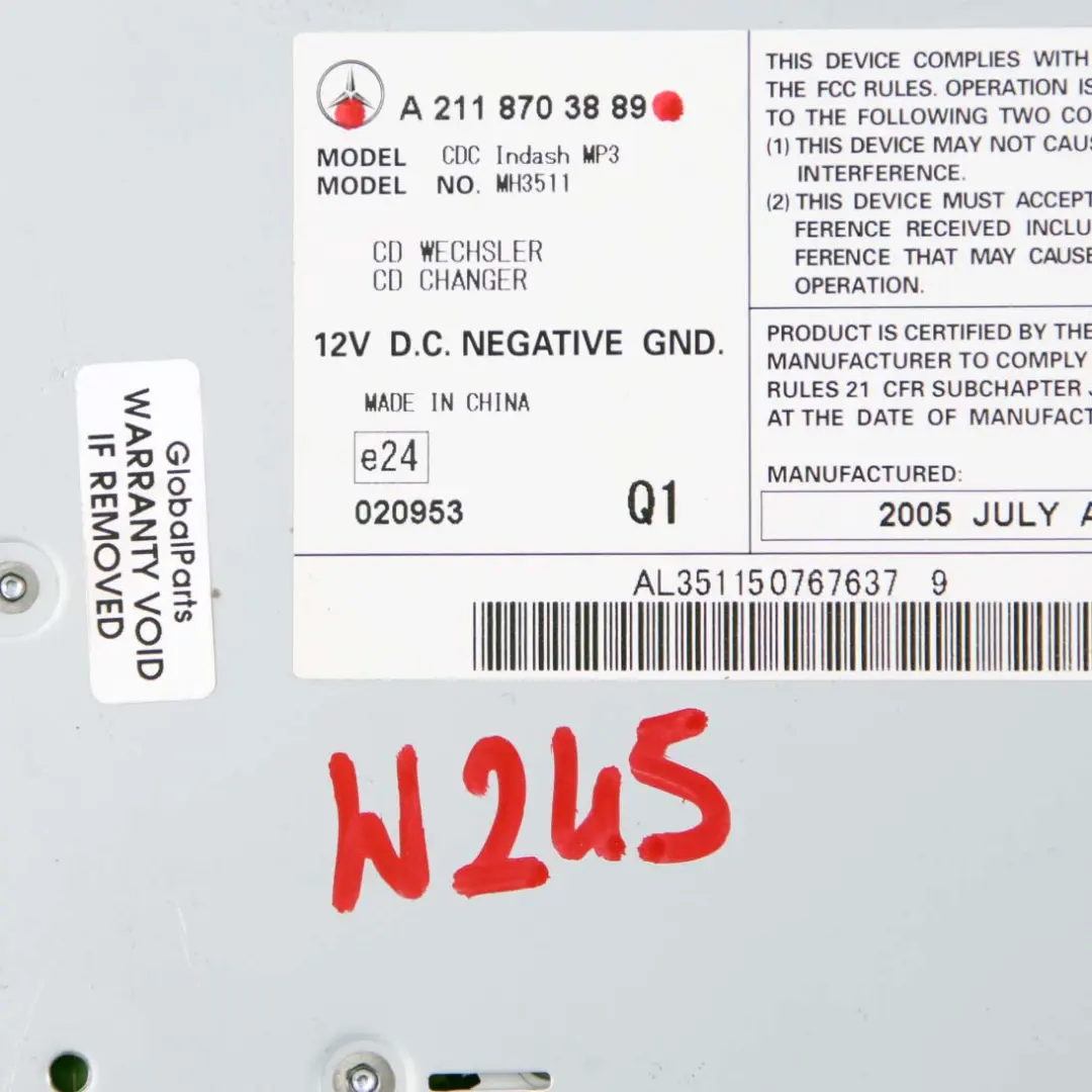 Mercedes W164 W169 W211 W245 W906 Reproductor Cargador 6 Discos CD - SKU A2118703889 - Número de pieza A2118703889