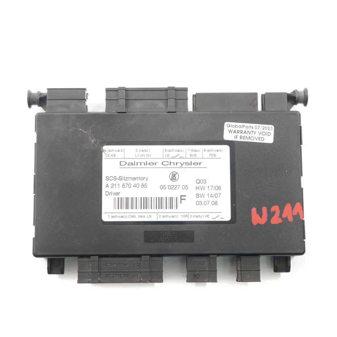 Module Mercedes W203 W211 Control Unit Front Left Right N/O/S to Seat with Part number A2118704085 Seat Module Mercedes W203 W211 Control Unit Front Left Right N/O/S - SKU A2118704085 - Part number A2118704085