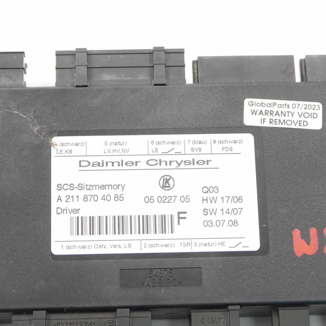 Seat Module Mercedes W203 W211 Control Unit Front Left Right N/O/S - SKU A2118704085 - Part number A2118704085