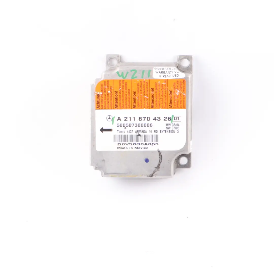 Mercedes W211 W219 Module Unité de contrôle de l'airbag SRC A2118701185 - SKU A2118704326 - Numéro de pièce A2118704326
